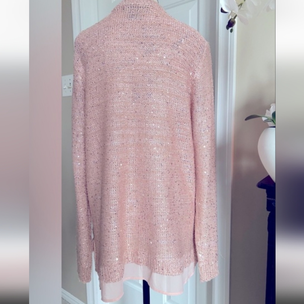 LIZ CLAIBORNE SPARKLY Rose Gold-Salmon Pink SWEATER: Size XL - Picture 4 of 6